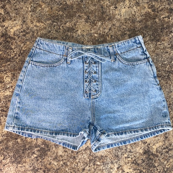 Moda International Pants - MODA INTL Vintage Y2K Lace Up Tie Side Zipper 100% Cotton Denim Shorts Size 27